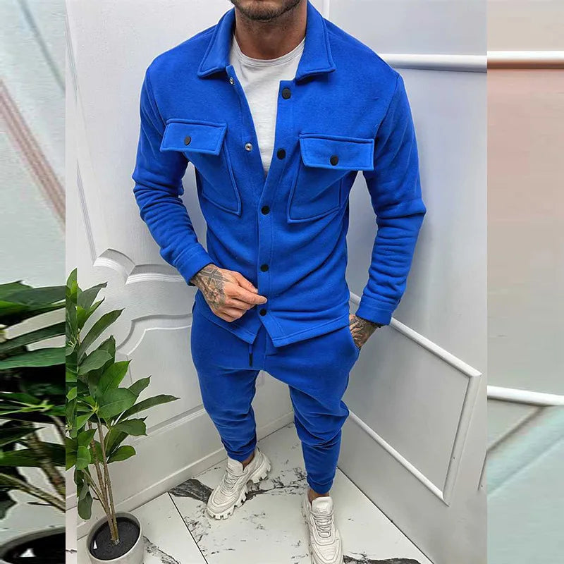 Men Set Autumn Fashion Jacket and Pants Two Piece Set Men's Suits