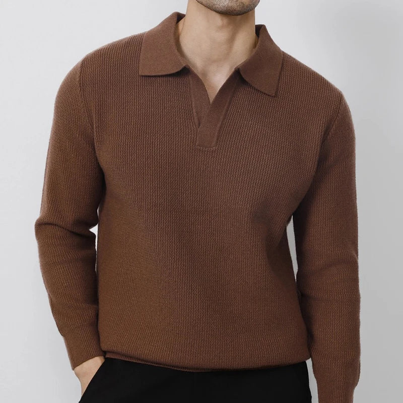 VOODIEX Autumn New Casual Knit Polo Shirts Men Fashionable Long Sleeve