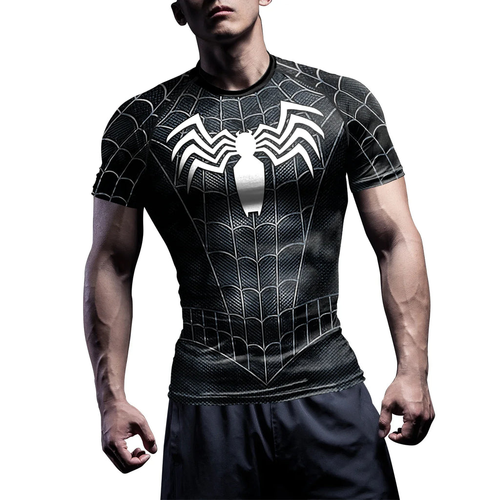 Superhero Mens Compression T Shirt Sport Workout 3D Spider Compression Gym Fitness Top