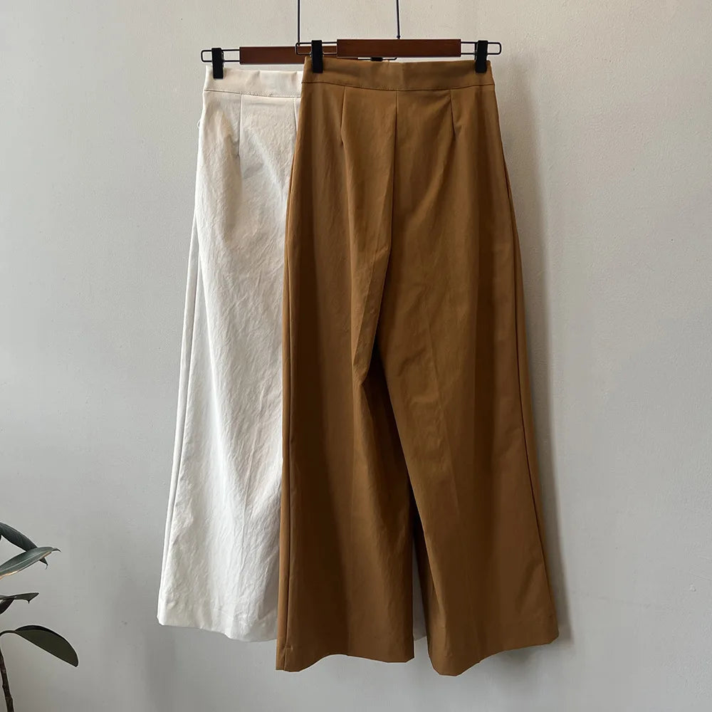 Women Casual Wide Leg High Waist Pants Fashion Clothes Black Brown Pants Female