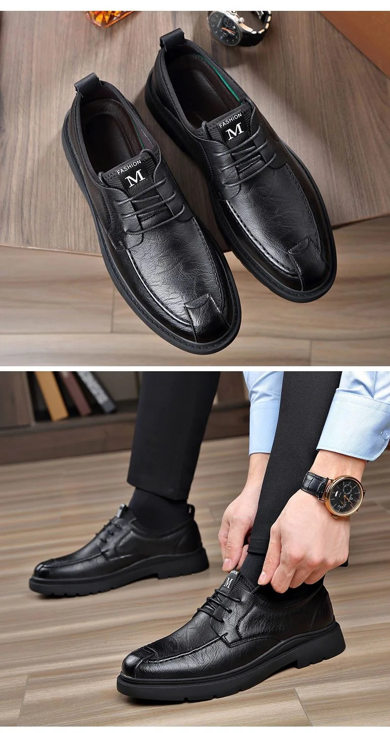 Men's Genuine Leather Shoes Work Boots Business Casual Warm and Comfortable Loafers
