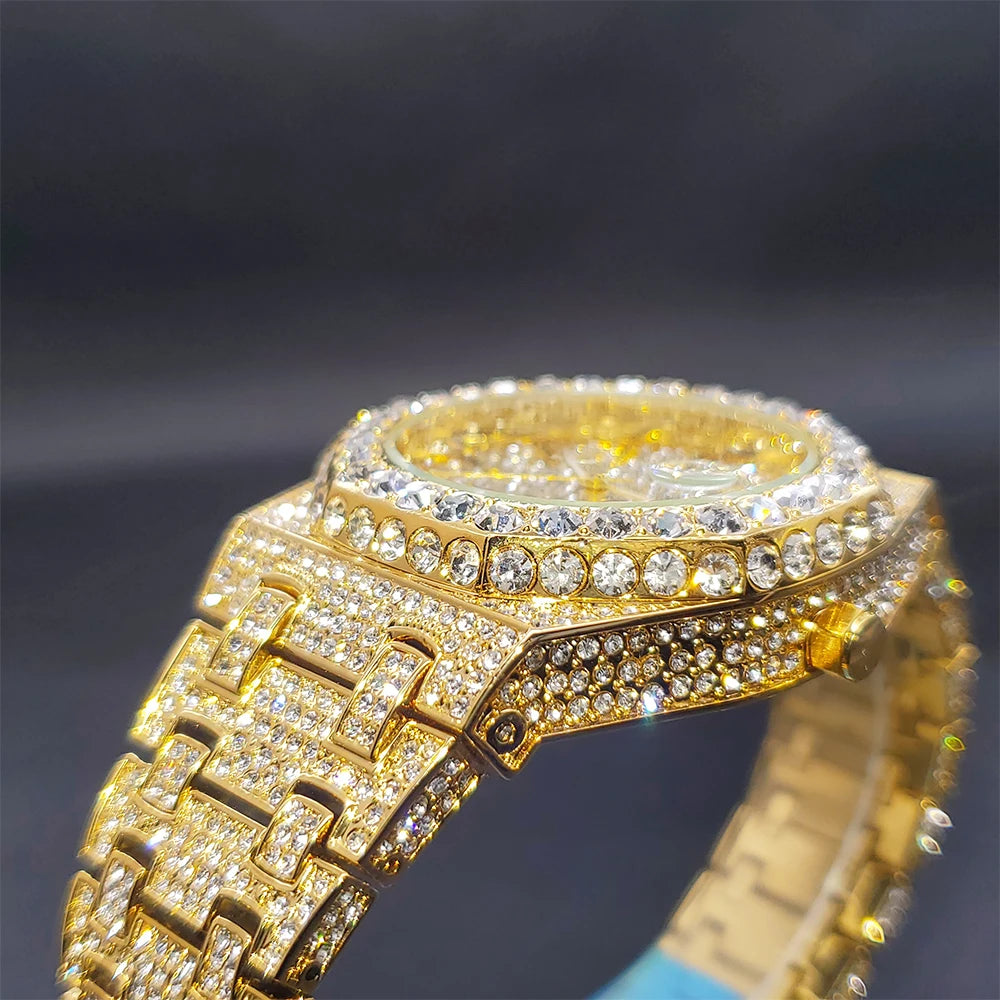 Quartz Watches For Men Octagonal Case Luxury Diamond Men's Watch