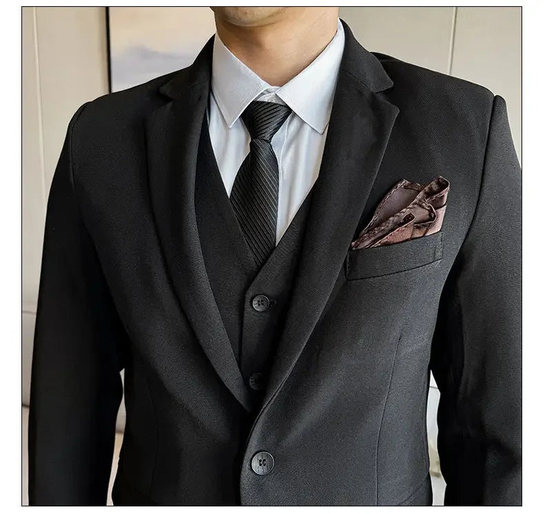 Black Mens Office Suit 3 Piece, Fashion Slim Fit Jackets and Vest with Trousers