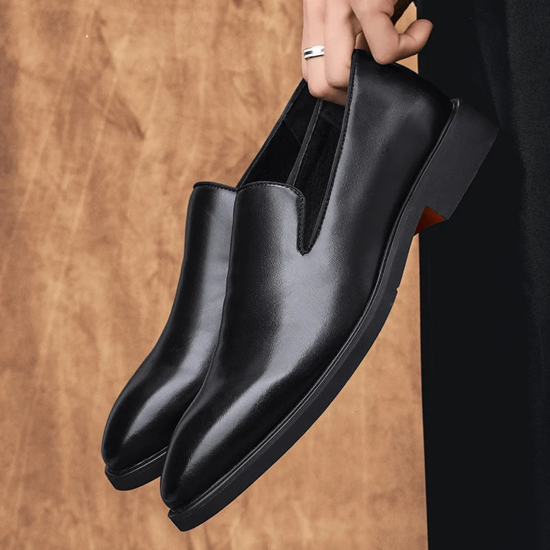 Business Formal Slip-On Leather Shoes Men's Casual Moccasins Black Wedding Shoes
