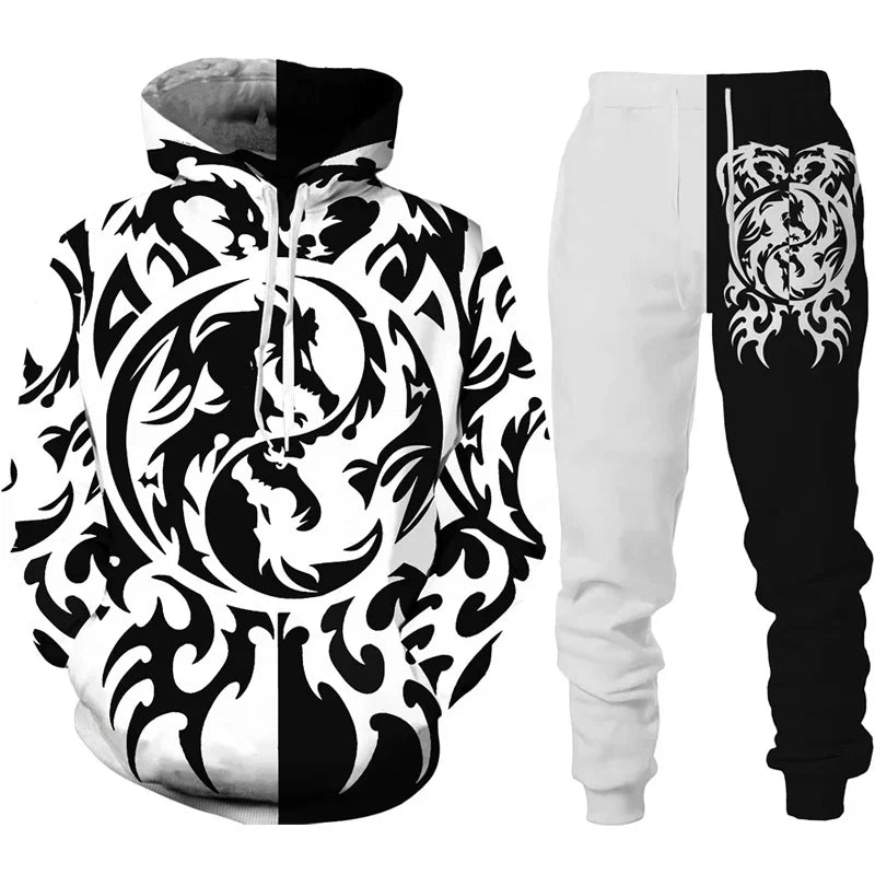 Men Punk Hoodie Suit Skull 3D Print Tracksuit/Pants Goth Skeletons Pullover