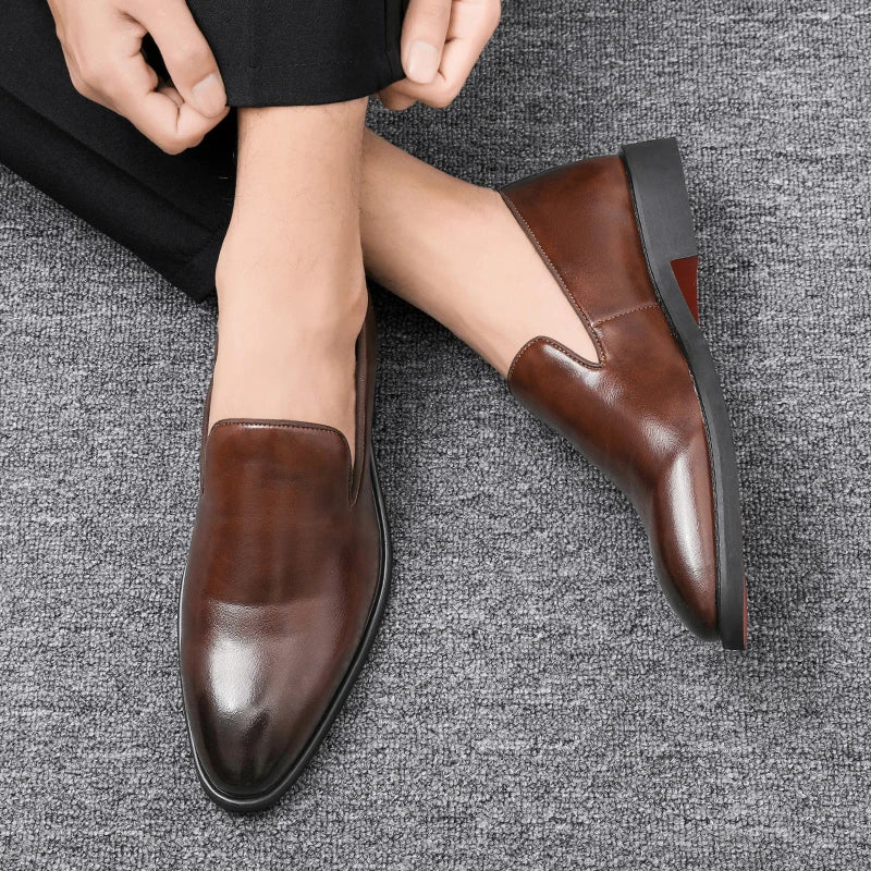 Business Formal Slip-On Leather Shoes Men's Casual Moccasins Black Wedding Shoes