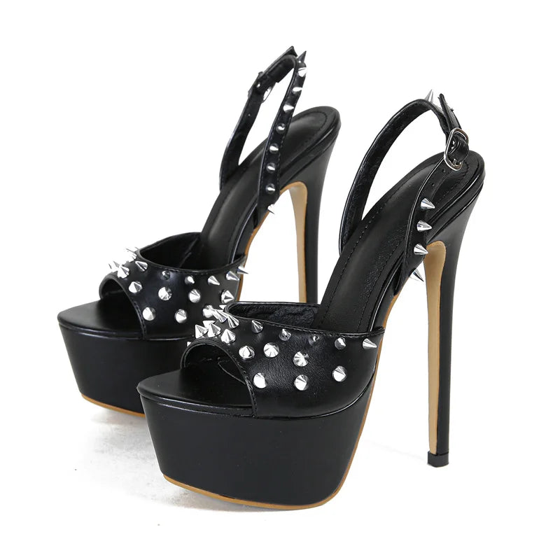 Women Wedding Fashion Design Metal Rivet Back Buckle Strap Platform Sandals