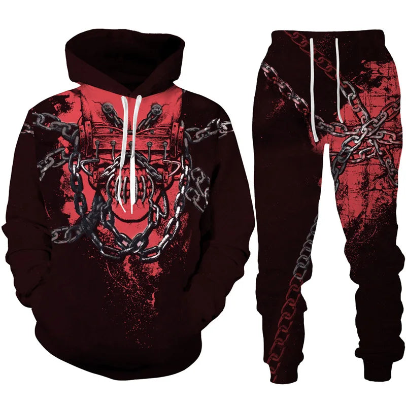 Men Hoodie & SET Tracksuit Gothic Skull Tattoo 3D Printed Fashion