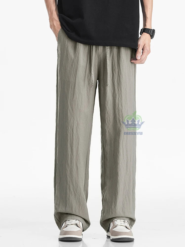 Man's Casual Pants Men Elastic Waist Baggy Straight Wide Leg Jogger Breathable Trouser