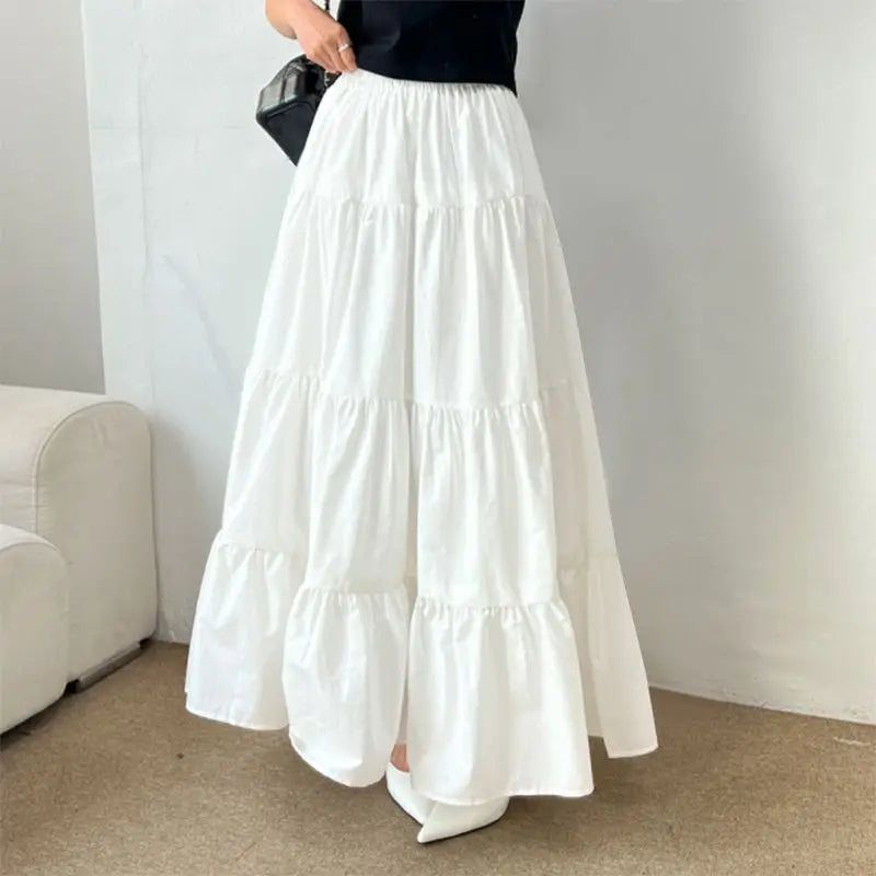 ZANZEA Women Casual Tiered Maxi Skirt Korean Fashion Elastic