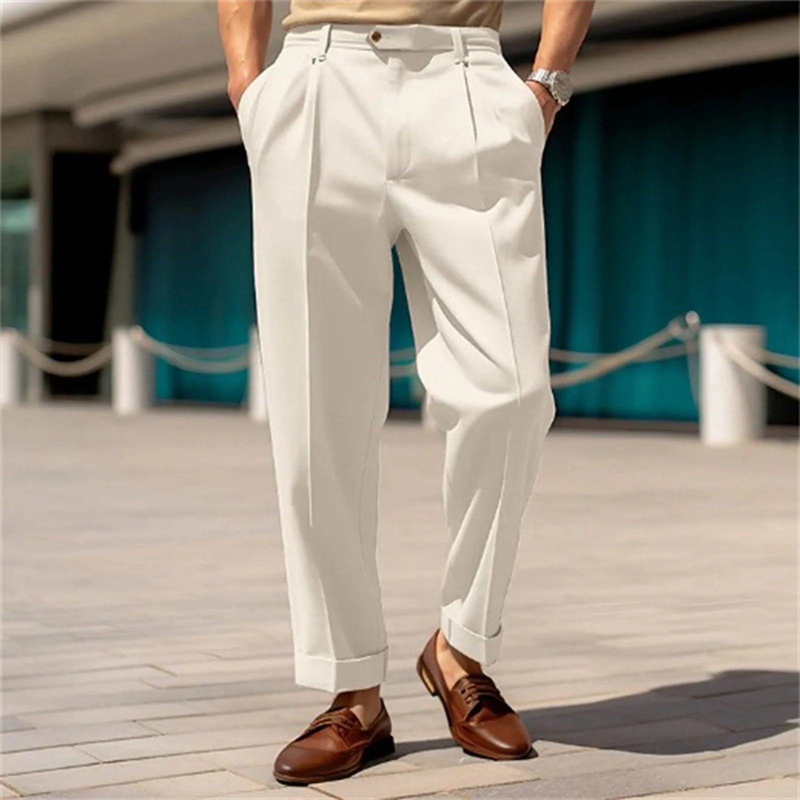 Wide Leg Casual Pants for Mens Solid