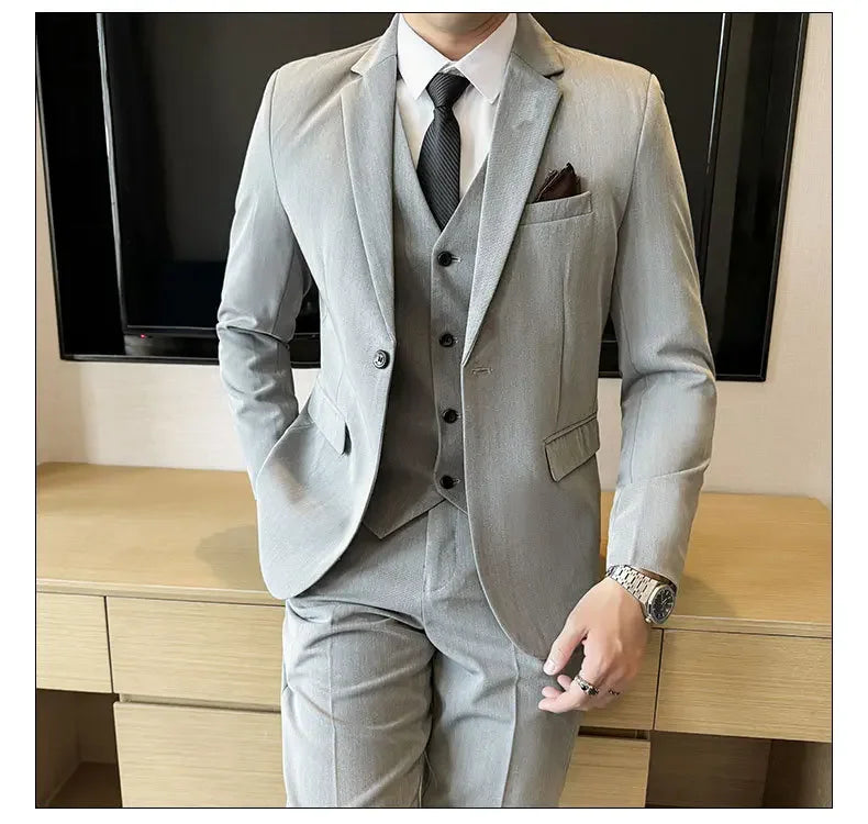 Black Mens Office Suit 3 Piece, Fashion Slim Fit Jackets and Vest with Trousers
