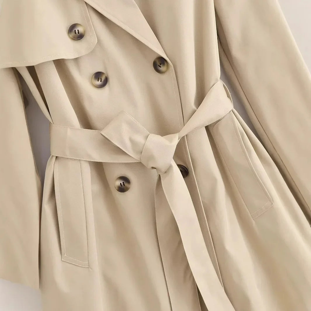 Women Fashion With Belt Solid Breasted Female Chic Lady Outfits
