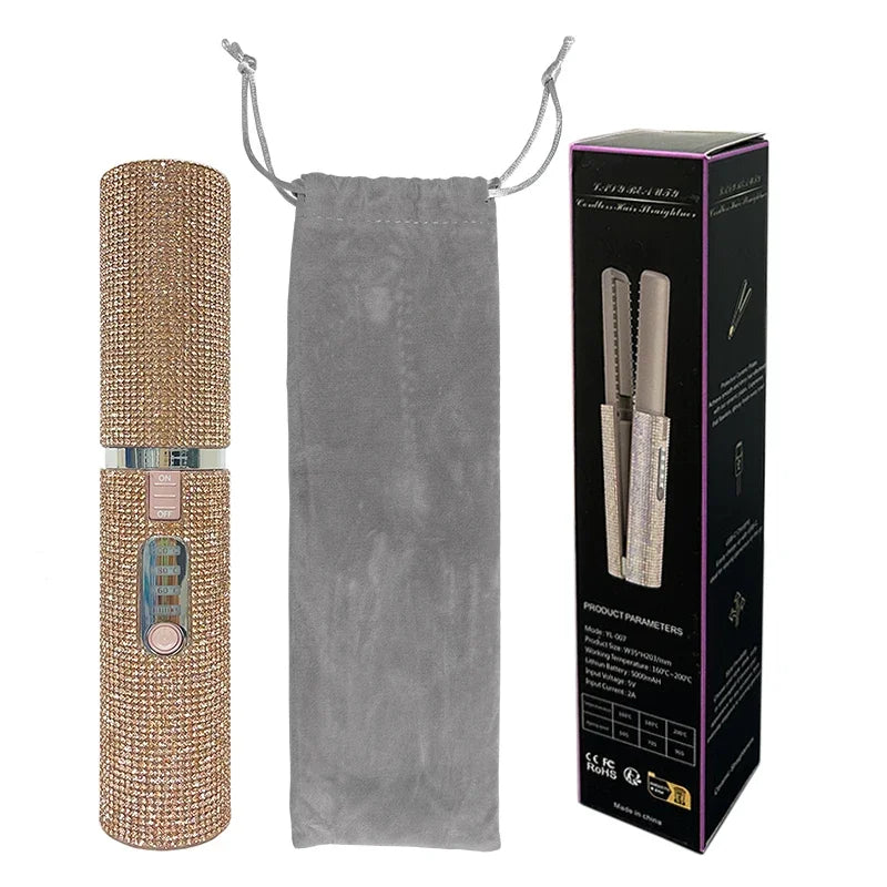 Electric USB Hair Straightener Curler Fashion Colored Diamond Design Wireless