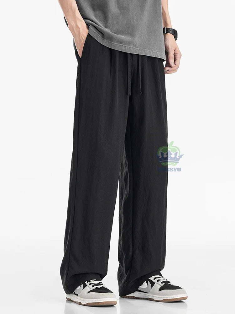 Man's Casual Pants Men Elastic Waist Baggy Straight Wide Leg Jogger Breathable Trouser