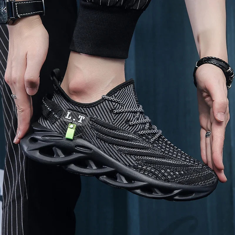 YRZL Men Sports Running Black Jogging Shoes Casual Sneakers Outdoor Breathable
