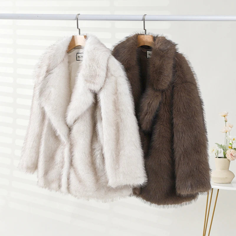 Hot Fashion Girls Oversized Gradient Fur Coat Women Thick Warm Outerwear