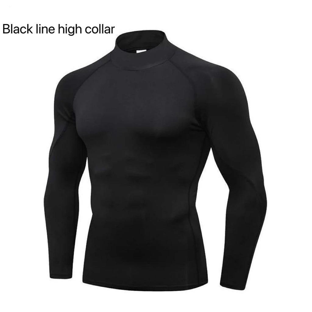 Men's Workout Compression Shirt Quick Dry Running T-shirt Turtleneck Long Sleeve