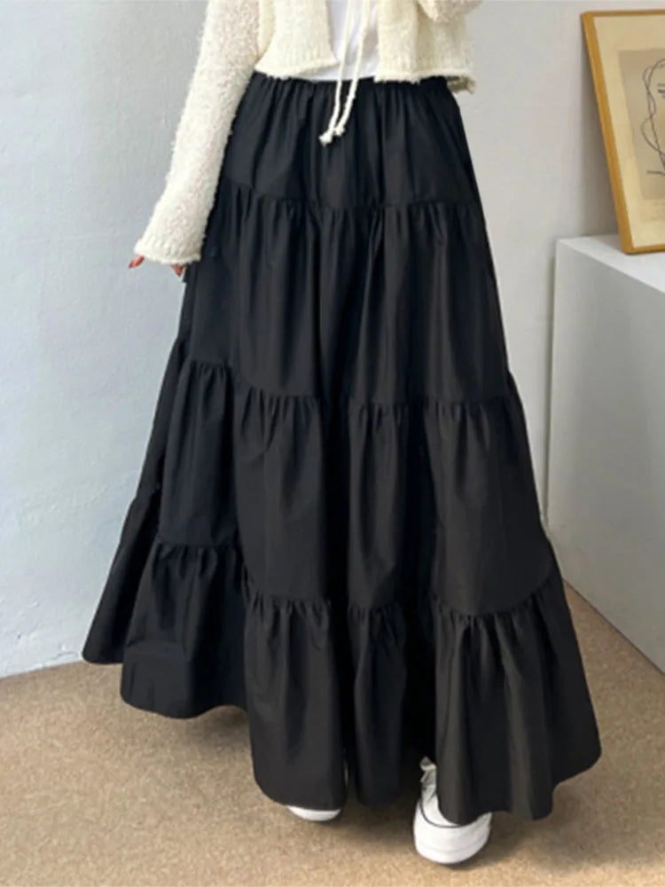 ZANZEA Women Casual Tiered Maxi Skirt Korean Fashion Elastic