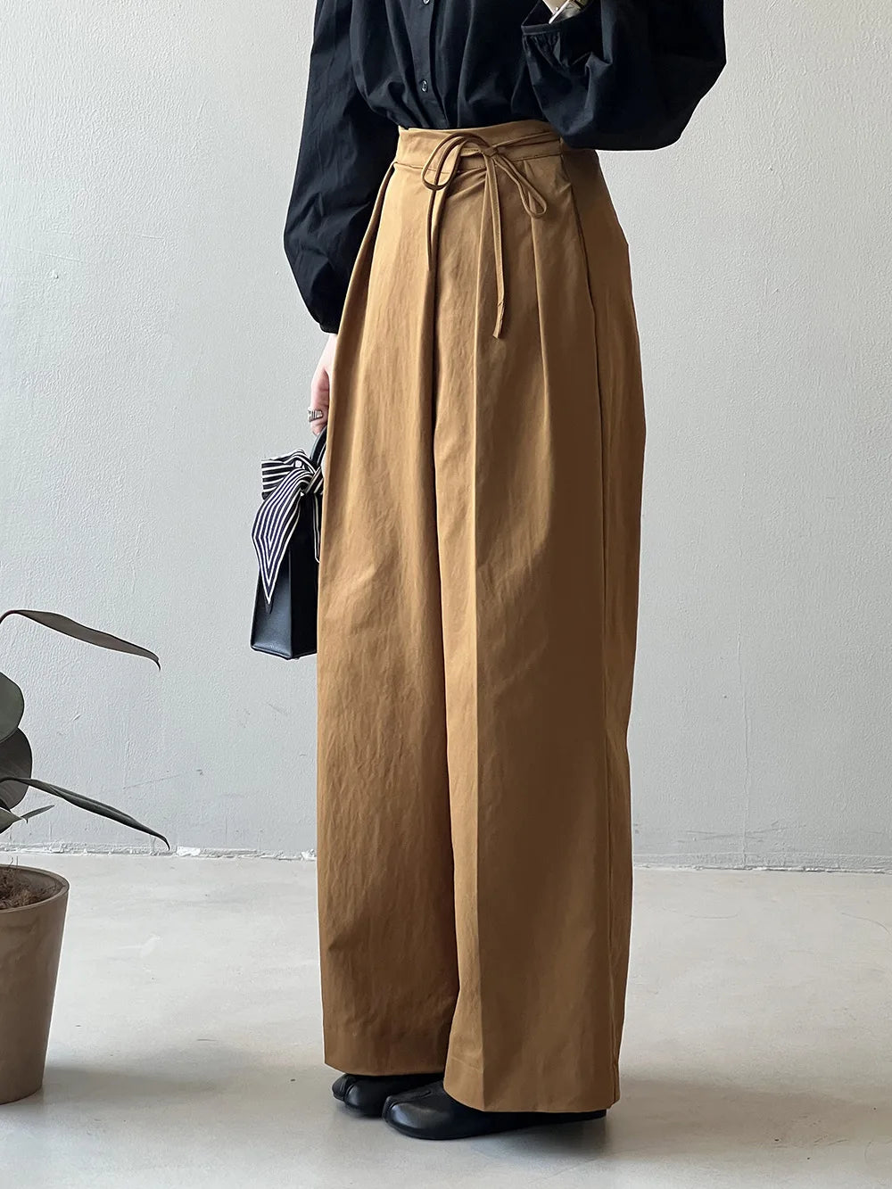 Women Casual Wide Leg High Waist Pants Fashion Clothes Black Brown Pants Female
