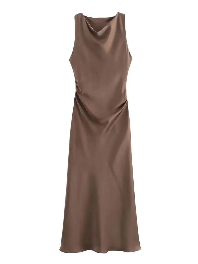 Satin Long Dresses for Women Slip Midi Dress Woman Evening Party