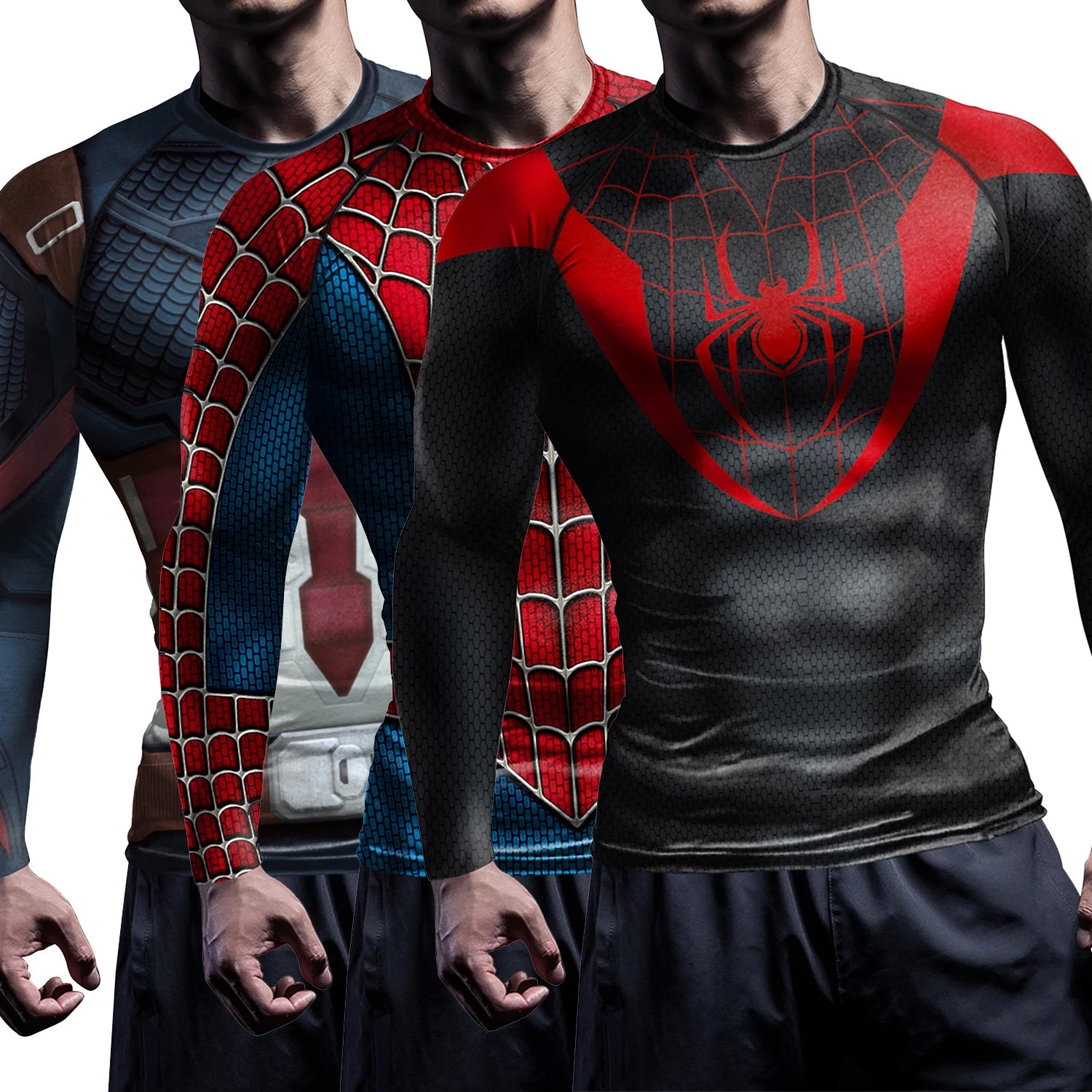 Compression Shirts for Men Long Sleeve of Avengers  Fitness Sportwear