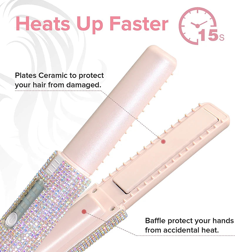 Electric USB Hair Straightener Curler Fashion Colored Diamond Design Wireless