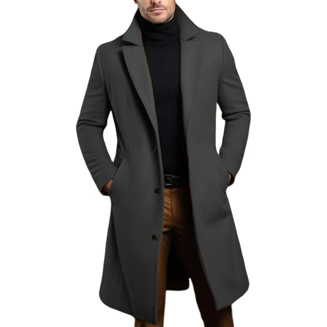 Men Coat Stylish Warm and Comfortable Black Trench