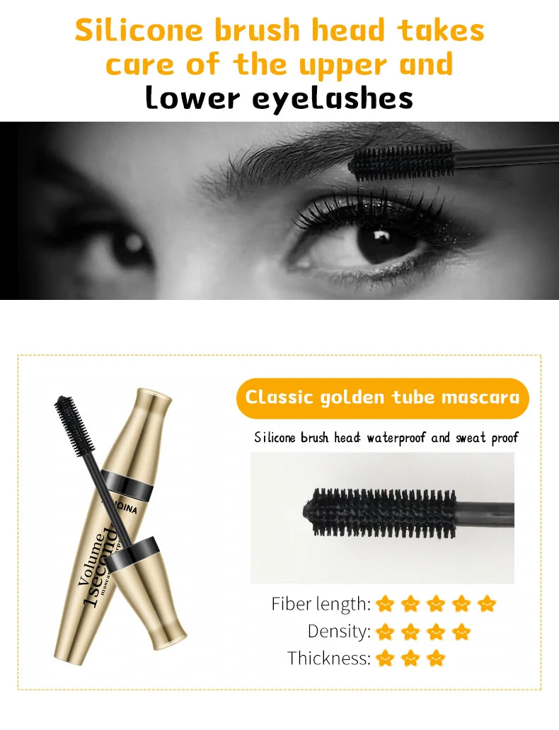 Waterproof Curling Mascara Liquid Fiber Black Eyelashes Brush Long Lasting Natural Eye Makeup